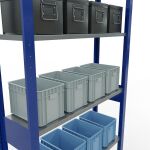 Grundregal, Fachbodenregal Stecksystem MULTIplus150, 2500 x 1000 x 300 mm (HxBxT), 6 Fachböden, Längenriegel, RAL 5010 enzianblau/verzinkt