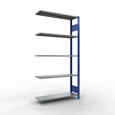 Anbauregal, Fachbodenregal Stecksystem MULTIplus150, 2000 x 1000 x 300 mm (HxBxT), 5 Fachböden, Längenriegel, RAL 5010 enzianblau/verzinkt