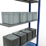 Anbauregal, Fachbodenregal Stecksystem MULTIplus150, 2000 x 1000 x 300 mm (HxBxT), 5 Fachböden, Längenriegel, RAL 5010 enzianblau/verzinkt