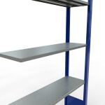 Anbauregal, Fachbodenregal Stecksystem MULTIplus150, 2000 x 1000 x 300 mm (HxBxT), 5 Fachböden, Längenriegel, RAL 5010 enzianblau/verzinkt