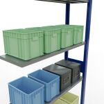 Anbauregal, Fachbodenregal Stecksystem MULTIplus150, 3000 x 1000 x 300 mm (HxBxT), 7 Fachböden, Längenriegel, RAL 5010 enzianblau/verzinkt