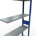 Anbauregal, Fachbodenregal Stecksystem MULTIplus150, 3000 x 1000 x 300 mm (HxBxT), 7 Fachböden, Längenriegel, RAL 5010 enzianblau/verzinkt