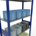 Grundregal, Fachbodenregal Stecksystem MULTIplus150, 3000 x 1000 x 400 mm (HxBxT), 7 Fachböden, Längenriegel, RAL 5010 enzianblau/verzinkt