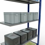 Anbauregal, Fachbodenregal Stecksystem MULTIplus150, 2000 x 1000 x 400 mm (HxBxT), 5 Fachböden, Längenriegel, RAL 5010 enzianblau/verzinkt