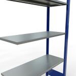 Anbauregal, Fachbodenregal Stecksystem MULTIplus150, 2000 x 1000 x 400 mm (HxBxT), 5 Fachböden, Längenriegel, RAL 5010 enzianblau/verzinkt