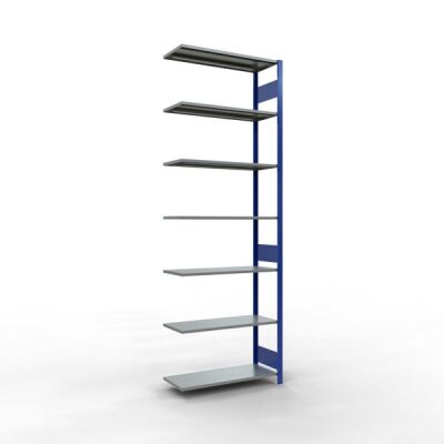 Anbauregal, Fachbodenregal Stecksystem MULTIplus150, 3000 x 1000 x 400 mm (HxBxT), 7 Fachböden, Längenriegel, RAL 5010 enzianblau/verzinkt