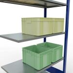 Anbauregal, Fachbodenregal Stecksystem MULTIplus150, 2000 x 1000 x 500 mm (HxBxT), 5 Fachböden, Längenriegel, RAL 5010 enzianblau/verzinkt