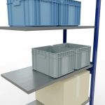 Anbauregal, Fachbodenregal Stecksystem MULTIplus150, 2500 x 1000 x 500 mm (HxBxT), 6 Fachböden, Längenriegel, RAL 5010 enzianblau/verzinkt
