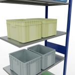 Anbauregal, Fachbodenregal Stecksystem MULTIplus150, 3000 x 1000 x 500 mm (HxBxT), 7 Fachböden, Längenriegel, RAL 5010 enzianblau/verzinkt