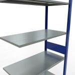 Anbauregal, Fachbodenregal Stecksystem MULTIplus150, 3000 x 1000 x 500 mm (HxBxT), 7 Fachböden, Längenriegel, RAL 5010 enzianblau/verzinkt