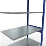 Anbauregal, Fachbodenregal Stecksystem MULTIplus150, 2500 x 1000 x 600 mm (HxBxT), 6 Fachböden, Längenriegel, RAL 5010 enzianblau/verzinkt