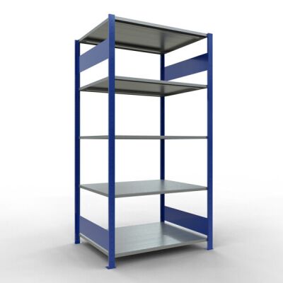 Grundregal, Fachbodenregal Stecksystem MULTIplus150, 2000 x 1000 x 800 mm (HxBxT), 5 Fachböden, Längenriegel, RAL 5010 enzianblau/verzinkt