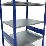 Grundregal, Fachbodenregal Stecksystem MULTIplus150, 3000 x 1000 x 800 mm (HxBxT), 7 Fachböden, Längenriegel, RAL 5010 enzianblau/verzinkt
