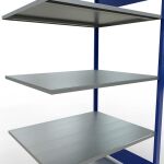 Anbauregal, Fachbodenregal Stecksystem MULTIplus150, 2000 x 1000 x 800 mm (HxBxT), 5 Fachböden, Längenriegel, RAL 5010 enzianblau/verzinkt