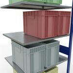 Anbauregal, Fachbodenregal Stecksystem MULTIplus150, 3000 x 1000 x 800 mm (HxBxT), 7 Fachböden, Längenriegel, RAL 5010 enzianblau/verzinkt