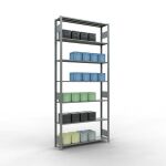 Grundregal, Fachbodenregal Stecksystem MULTIplus150, 3000 x 1300 x 300 mm (HxBxT), 7 Fachböden, Längenriegel, verzinkt