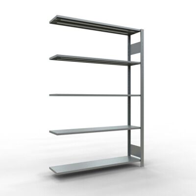 Anbauregal, Fachbodenregal Stecksystem MULTIplus150, 2000 x 1300 x 300 mm (HxBxT), 5 Fachböden, Längenriegel, verzinkt