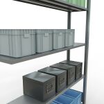 Anbauregal, Fachbodenregal Stecksystem MULTIplus150, 2000 x 1300 x 300 mm (HxBxT), 5 Fachböden, Längenriegel, verzinkt