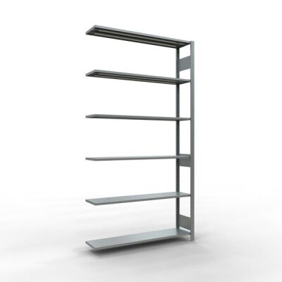 Anbauregal, Fachbodenregal Stecksystem MULTIplus150, 2500 x 1300 x 300 mm (HxBxT), 6 Fachböden, Längenriegel, verzinkt