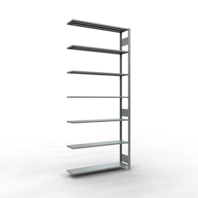 Anbauregal, Fachbodenregal Stecksystem MULTIplus150, 3000 x 1300 x 300 mm (HxBxT), 7 Fachböden, Längenriegel, verzinkt