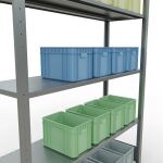 Grundregal, Fachbodenregal Stecksystem MULTIplus150, 2000 x 1300 x 400 mm (HxBxT), 5 Fachböden, Längenriegel, verzinkt