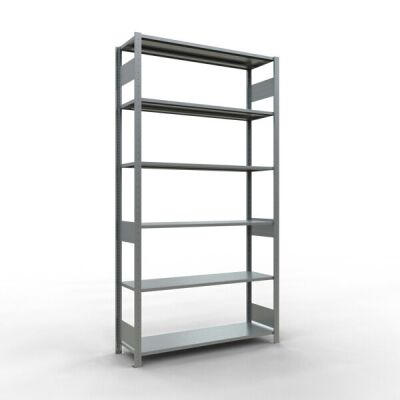 Grundregal, Fachbodenregal Stecksystem MULTIplus150, 2500 x 1300 x 400 mm (HxBxT), 6 Fachböden, Längenriegel, verzinkt