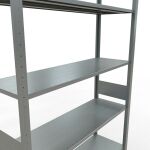 Grundregal, Fachbodenregal Stecksystem MULTIplus150, 3000 x 1300 x 400 mm (HxBxT), 7 Fachböden, Längenriegel, verzinkt