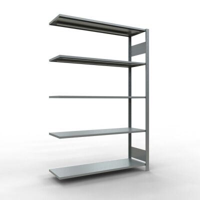 Anbauregal, Fachbodenregal Stecksystem MULTIplus150, 2000 x 1300 x 400 mm (HxBxT), 5 Fachböden, Längenriegel, verzinkt