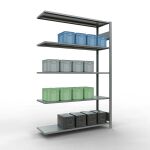 Anbauregal, Fachbodenregal Stecksystem MULTIplus150, 2000 x 1300 x 400 mm (HxBxT), 5 Fachböden, Längenriegel, verzinkt