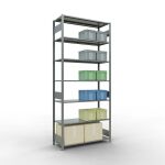Grundregal, Fachbodenregal Stecksystem MULTIplus150, 3000 x 1300 x 500 mm (HxBxT), 7 Fachböden, Längenriegel, verzinkt
