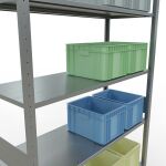 Grundregal, Fachbodenregal Stecksystem MULTIplus150, 3000 x 1300 x 500 mm (HxBxT), 7 Fachböden, Längenriegel, verzinkt