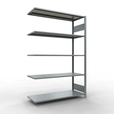 Anbauregal, Fachbodenregal Stecksystem MULTIplus150, 2000 x 1300 x 500 mm (HxBxT), 5 Fachböden, Längenriegel, verzinkt