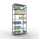 Grundregal, Fachbodenregal Stecksystem MULTIplus150, 3000 x 1300 x 600 mm (HxBxT), 7 Fachböden, Längenriegel, verzinkt