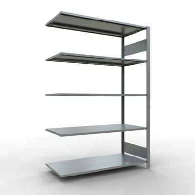 Anbauregal, Fachbodenregal Stecksystem MULTIplus150, 2000 x 1300 x 600 mm (HxBxT), 5 Fachböden, Längenriegel, verzinkt