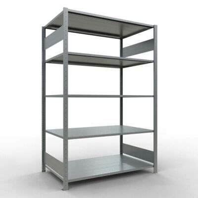 Grundregal, Fachbodenregal Stecksystem MULTIplus150, 2000 x 1300 x 800 mm (HxBxT), 5 Fachböden, Längenriegel, verzinkt