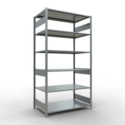 Grundregal, Fachbodenregal Stecksystem MULTIplus150, 2500 x 1300 x 800 mm (HxBxT), 6 Fachböden, Längenriegel, verzinkt