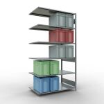 Anbauregal, Fachbodenregal Stecksystem MULTIplus150, 2500 x 1300 x 800 mm (HxBxT), 6 Fachböden, Längenriegel, verzinkt