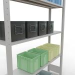 Grundregal, Fachbodenregal Stecksystem MULTIplus150, 2000 x 1300 x 300 mm (HxBxT), 5 Fachböden, Längenriegel, RAL 7035 lichtgrau