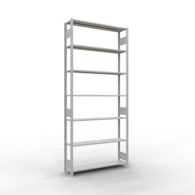 Grundregal, Fachbodenregal Stecksystem MULTIplus150, 3000 x 1300 x 300 mm (HxBxT), 7 Fachböden, Längenriegel, RAL 7035 lichtgrau