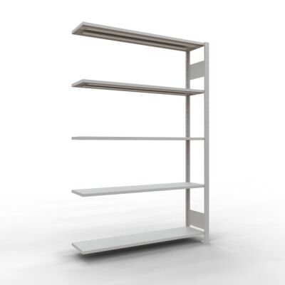 Anbauregal, Fachbodenregal Stecksystem MULTIplus150, 2000 x 1300 x 300 mm (HxBxT), 5 Fachböden, Längenriegel, RAL 7035 lichtgrau