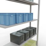 Anbauregal, Fachbodenregal Stecksystem MULTIplus150, 2000 x 1300 x 300 mm (HxBxT), 5 Fachböden, Längenriegel, RAL 7035 lichtgrau