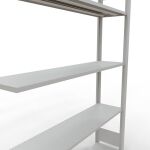 Anbauregal, Fachbodenregal Stecksystem MULTIplus150, 2000 x 1300 x 300 mm (HxBxT), 5 Fachböden, Längenriegel, RAL 7035 lichtgrau