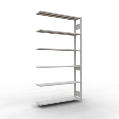 Anbauregal, Fachbodenregal Stecksystem MULTIplus150, 2500 x 1300 x 300 mm (HxBxT), 6 Fachböden, Längenriegel, RAL 7035 lichtgrau