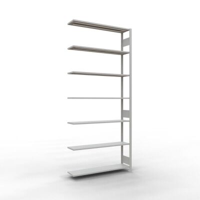 Anbauregal, Fachbodenregal Stecksystem MULTIplus150, 3000 x 1300 x 300 mm (HxBxT), 7 Fachböden, Längenriegel, RAL 7035 lichtgrau