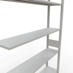 Anbauregal, Fachbodenregal Stecksystem MULTIplus150, 3000 x 1300 x 300 mm (HxBxT), 7 Fachböden, Längenriegel, RAL 7035 lichtgrau