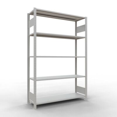Grundregal, Fachbodenregal Stecksystem MULTIplus150, 2000 x 1300 x 400 mm (HxBxT), 5 Fachböden, Längenriegel, RAL 7035 lichtgrau