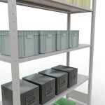 Grundregal, Fachbodenregal Stecksystem MULTIplus150, 2000 x 1300 x 400 mm (HxBxT), 5 Fachböden, Längenriegel, RAL 7035 lichtgrau