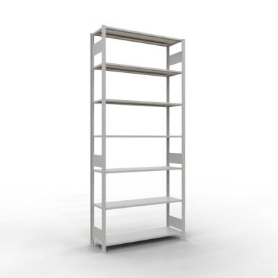 Grundregal, Fachbodenregal Stecksystem MULTIplus150, 3000 x 1300 x 400 mm (HxBxT), 7 Fachböden, Längenriegel, RAL 7035 lichtgrau