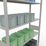 Grundregal, Fachbodenregal Stecksystem MULTIplus150, 3000 x 1300 x 400 mm (HxBxT), 7 Fachböden, Längenriegel, RAL 7035 lichtgrau