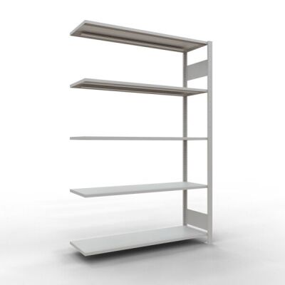 Anbauregal, Fachbodenregal Stecksystem MULTIplus150, 2000 x 1300 x 400 mm (HxBxT), 5 Fachböden, Längenriegel, RAL 7035 lichtgrau